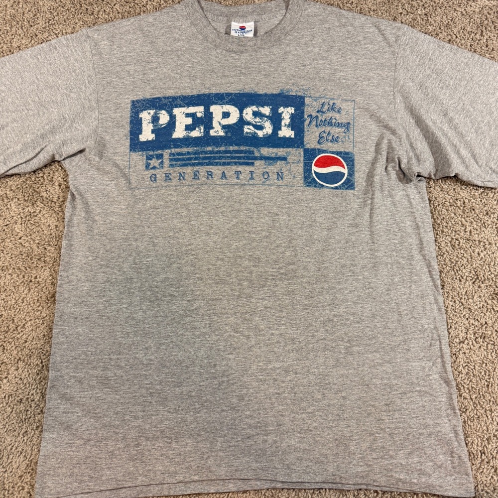Pepsi Graphic T-Shirt Men L/XL Gray Good Vintage 90s Pepsi Generation Made USA